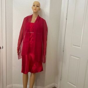 Rhinestones Red Wedding Dress Bridesmaid Devil Costume Handmade Matching Scarf